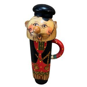 Hand-Painted Wooden Nutcracker Mug Figurine 6 Inches Tall Black & Red Folk Art V